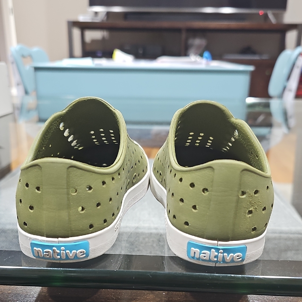 Native Kids Sneakers in Olive with White Soles-Color: Iguana Green/Shell White